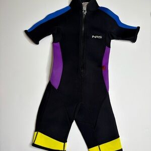 Black and Blue Rashguard Swim Suit with Short Sleeves